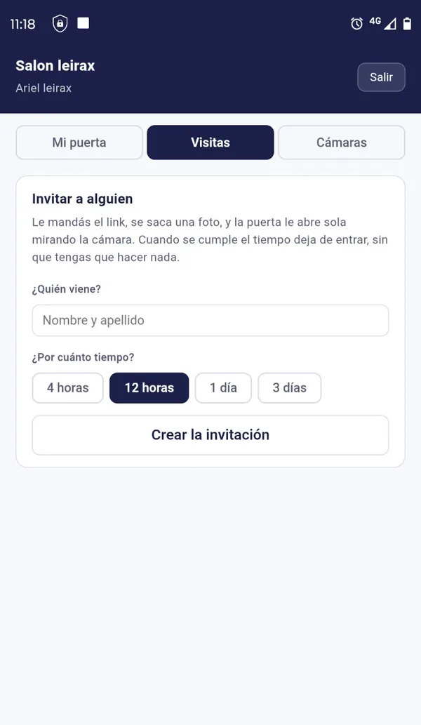 Pantalla para invitar a una visita